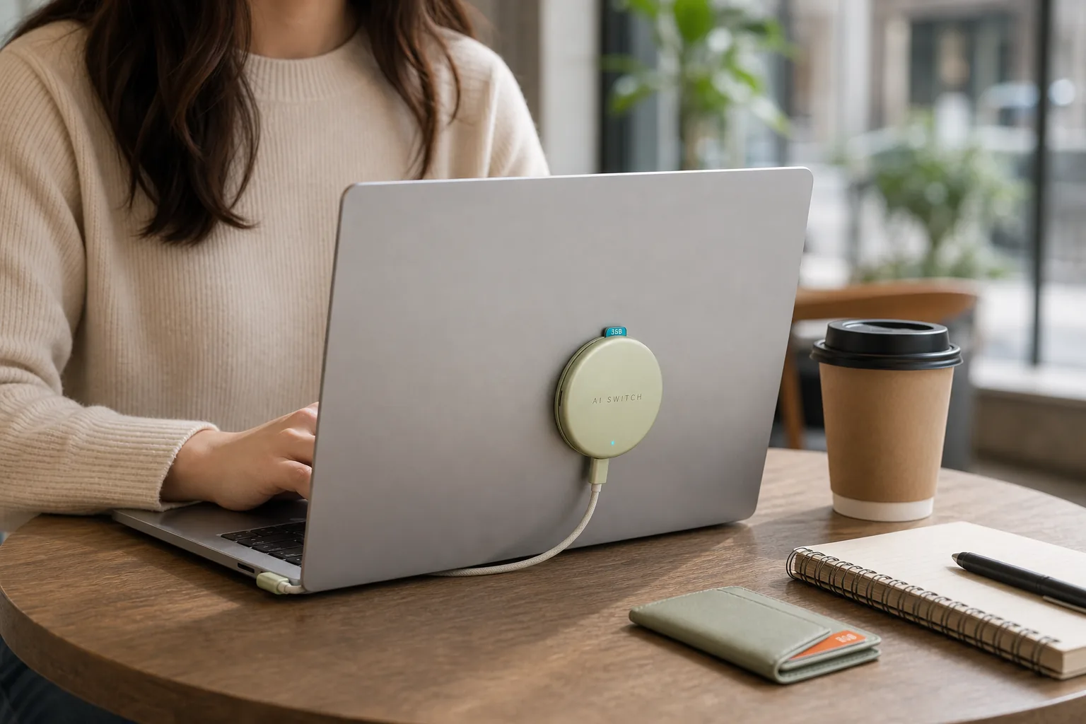 AI SWITCH attached to a laptop during an everyday work session