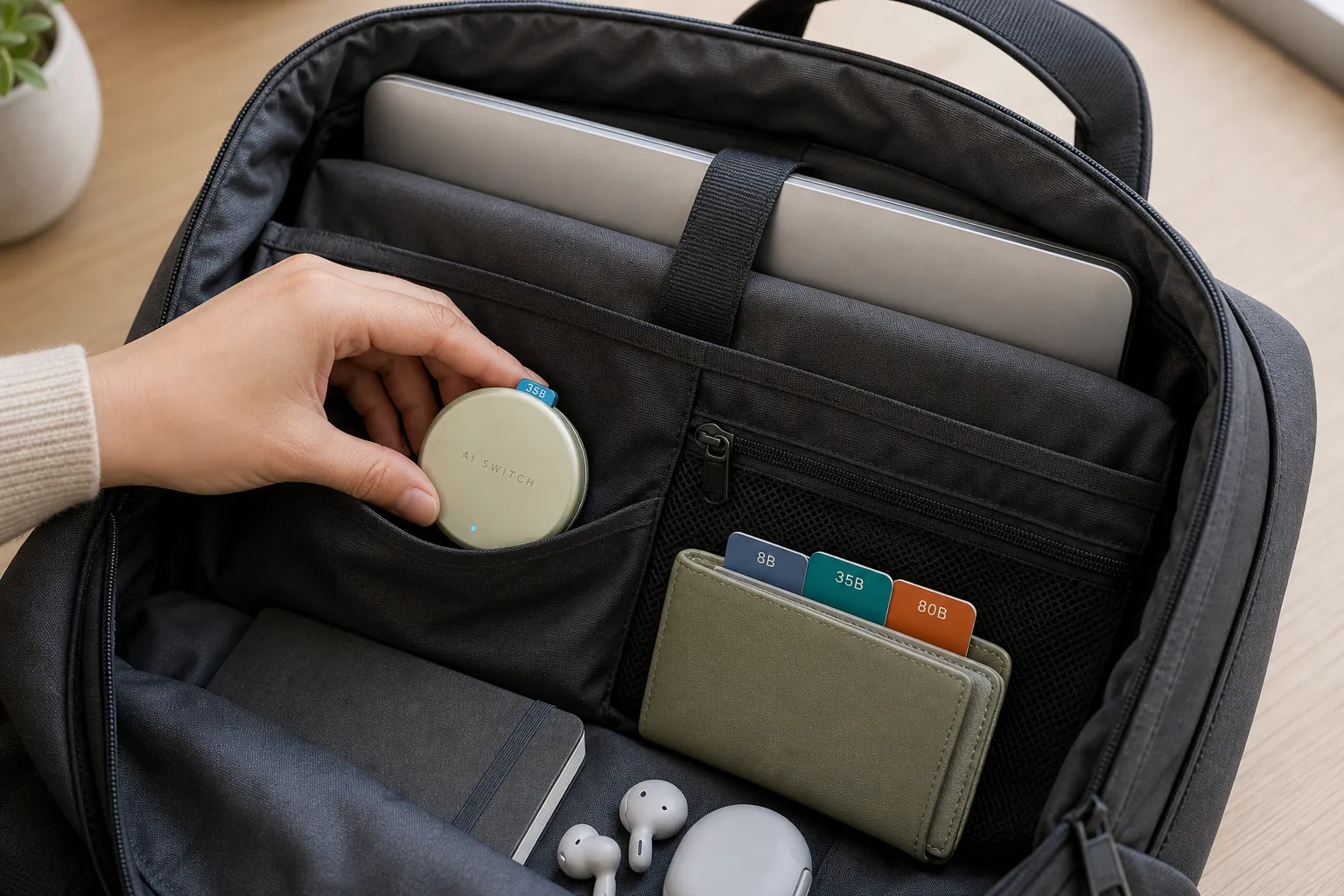 AI SWITCH Core and Model Cards stored in a work bag